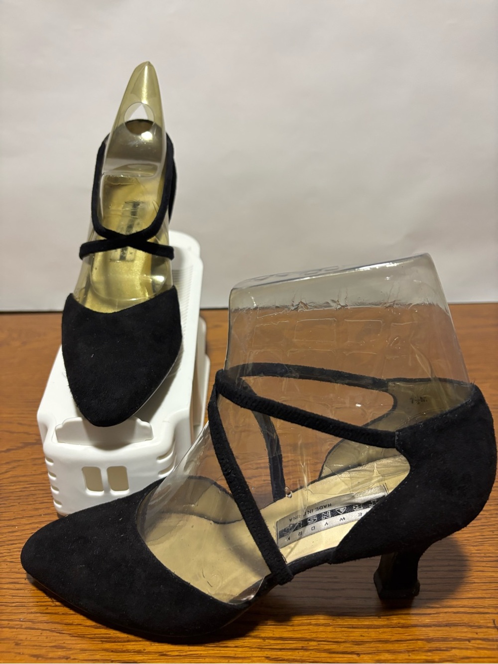 New York Transit Black Suede Strappy Pointed-Toe Heels